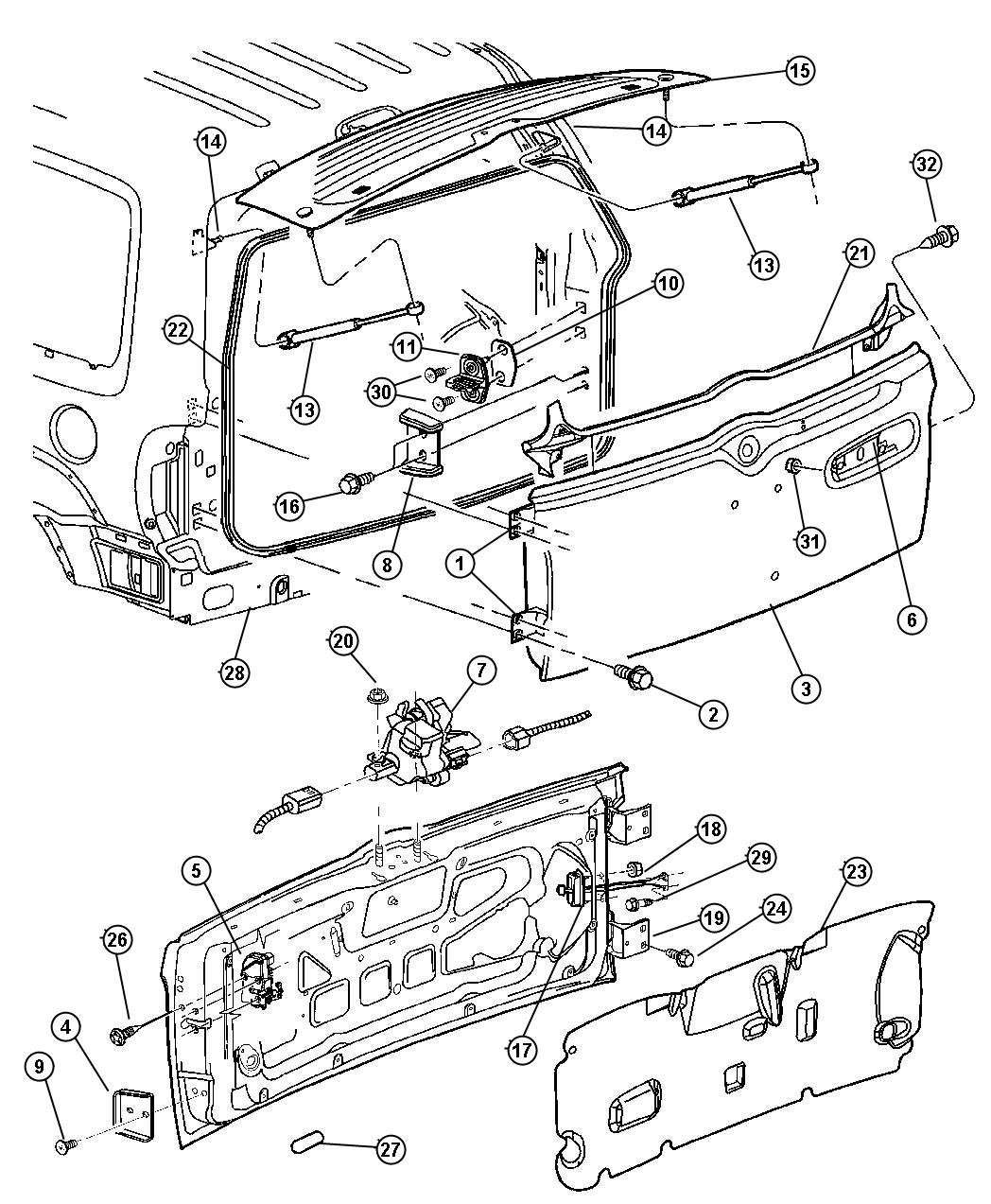 Diagram Swing Gate, Latch, and Hinges. for your 2003 Jeep Liberty   