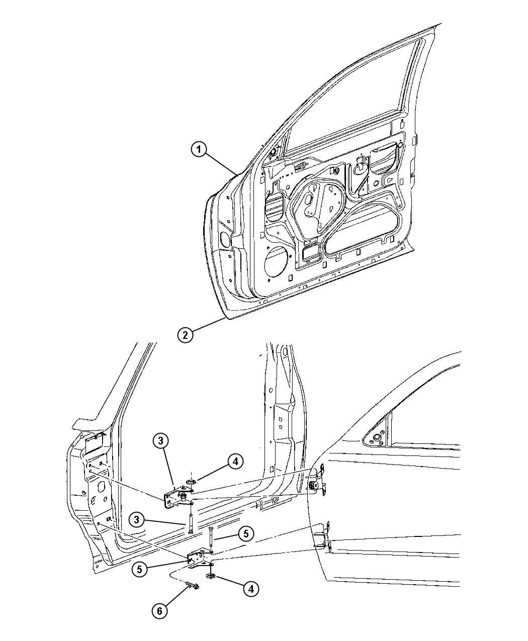 Door, Front Shell And Hinges. Diagram