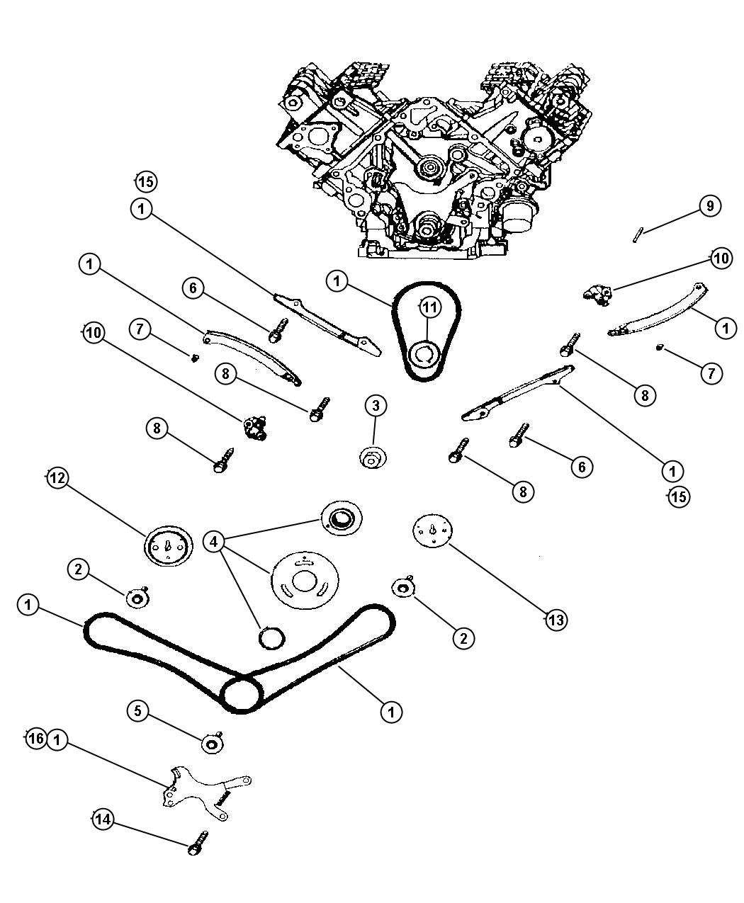 Diagram Timing Chain and Guides, 4.7 [Engine- 4.7L V8 MPI]. for your Dodge