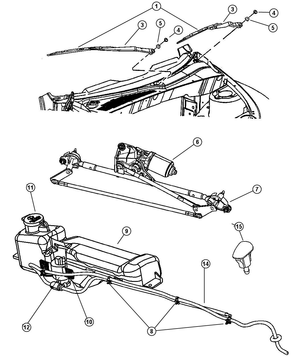 Diagram Windshield Wiper and Washer System. for your Chrysler PT Cruiser  