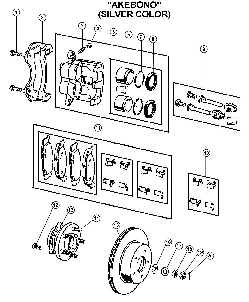 Diagram Front Disc Brake Caliper `Akebono`and Rotor. for your 2020 Dodge Grand Caravan   