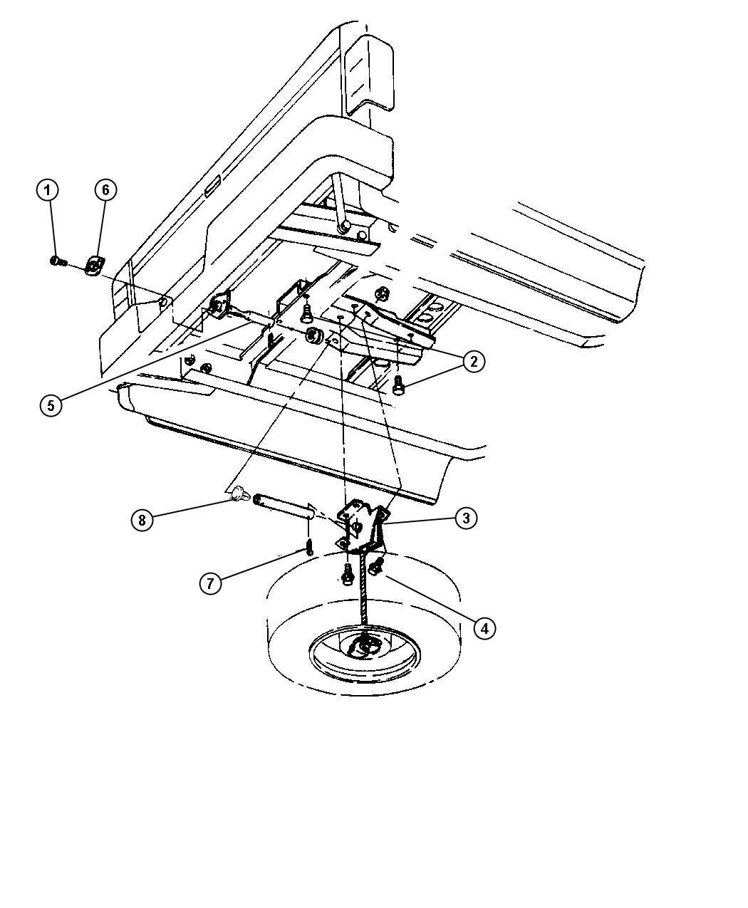 Diagram Wheel, Spare Underslung Mounting. for your Dodge Dakota  