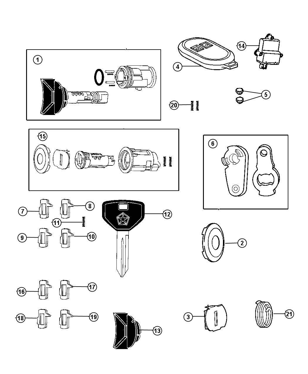 Diagram Lock Cylinders and Components. for your Dodge