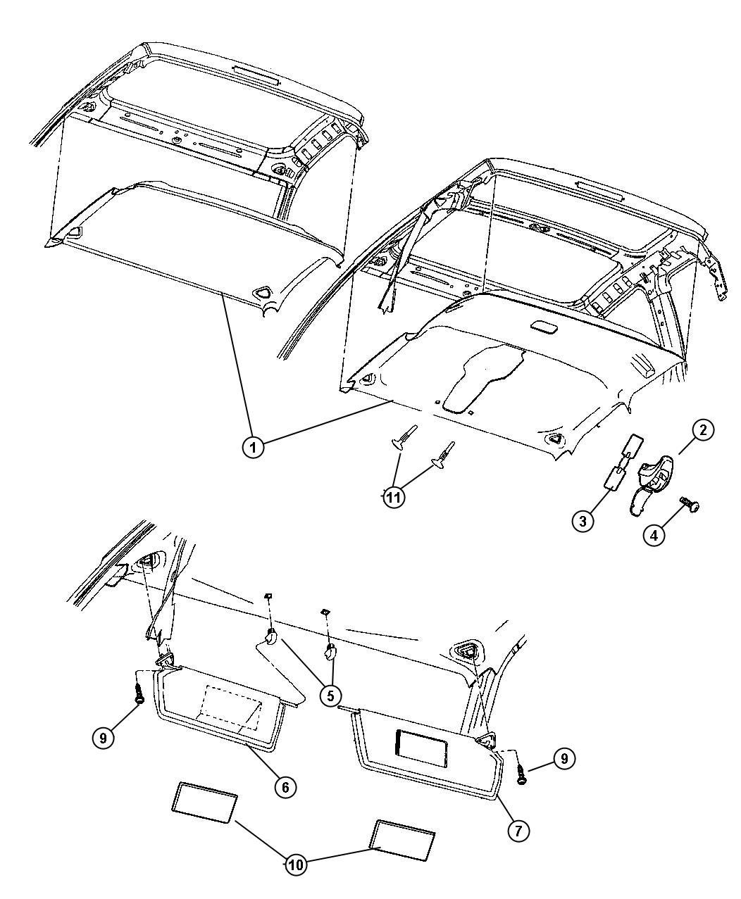 Headliner And Visor. Diagram