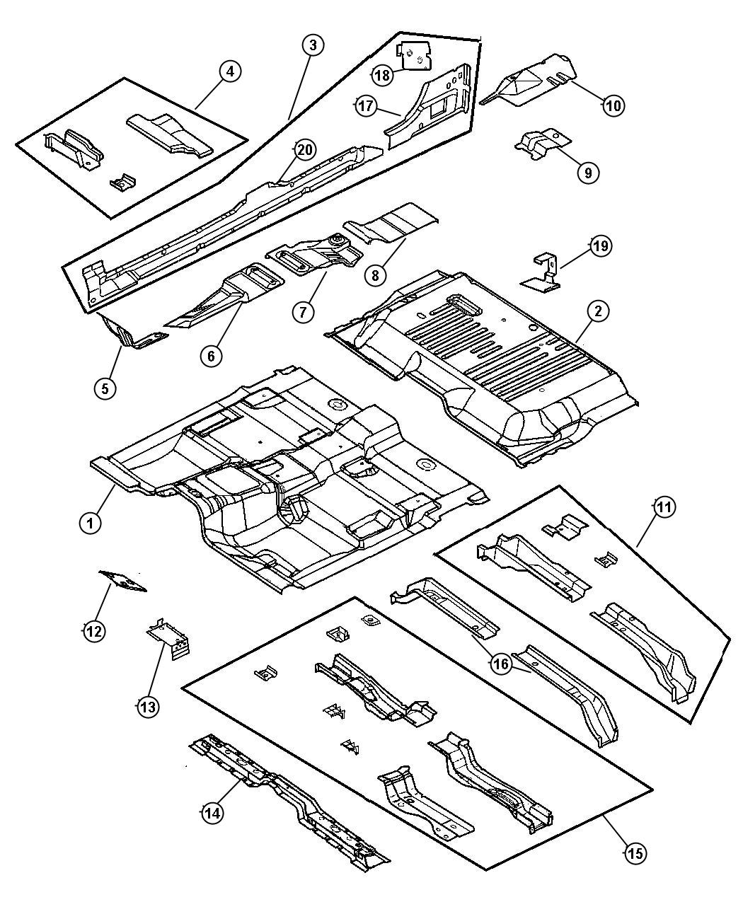 Diagram Floor Pan, 4 Door. for your 1999 Chrysler 300  M 