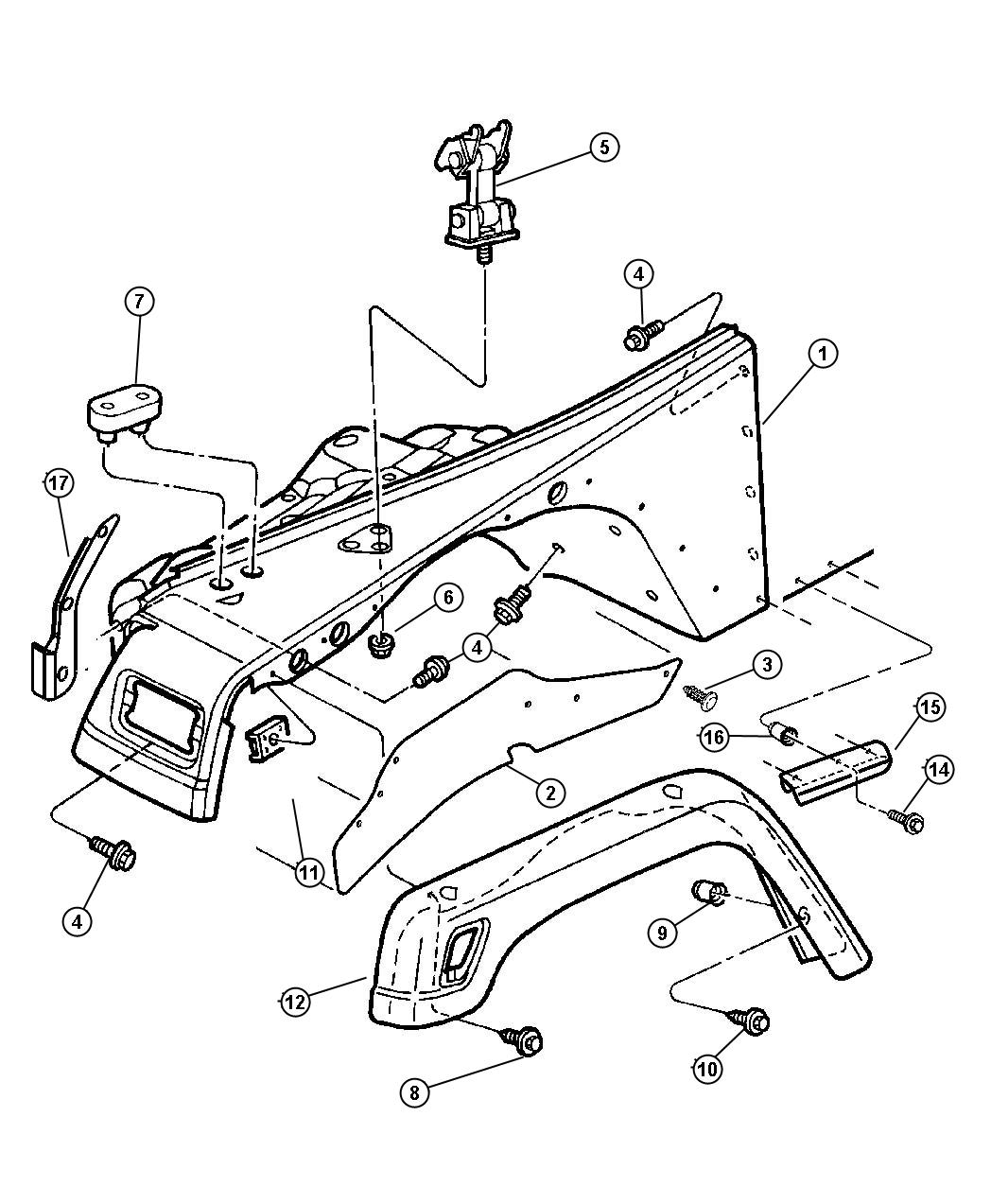 Diagram Fender And Flare, Front. for your Jeep Wrangler  