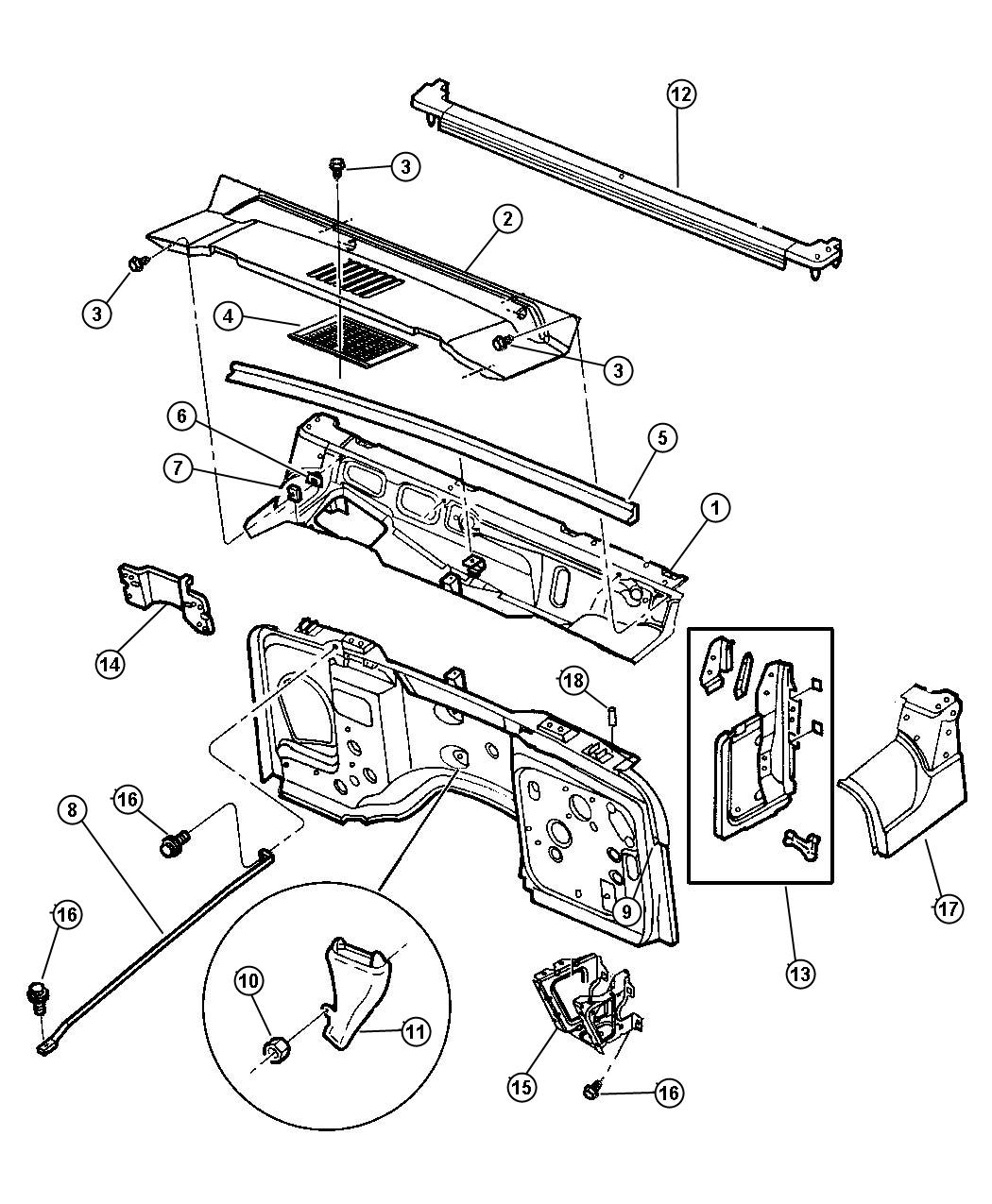 Diagram Panels, Cowl And Dash. for your 2003 Jeep Wrangler  RUBICON 