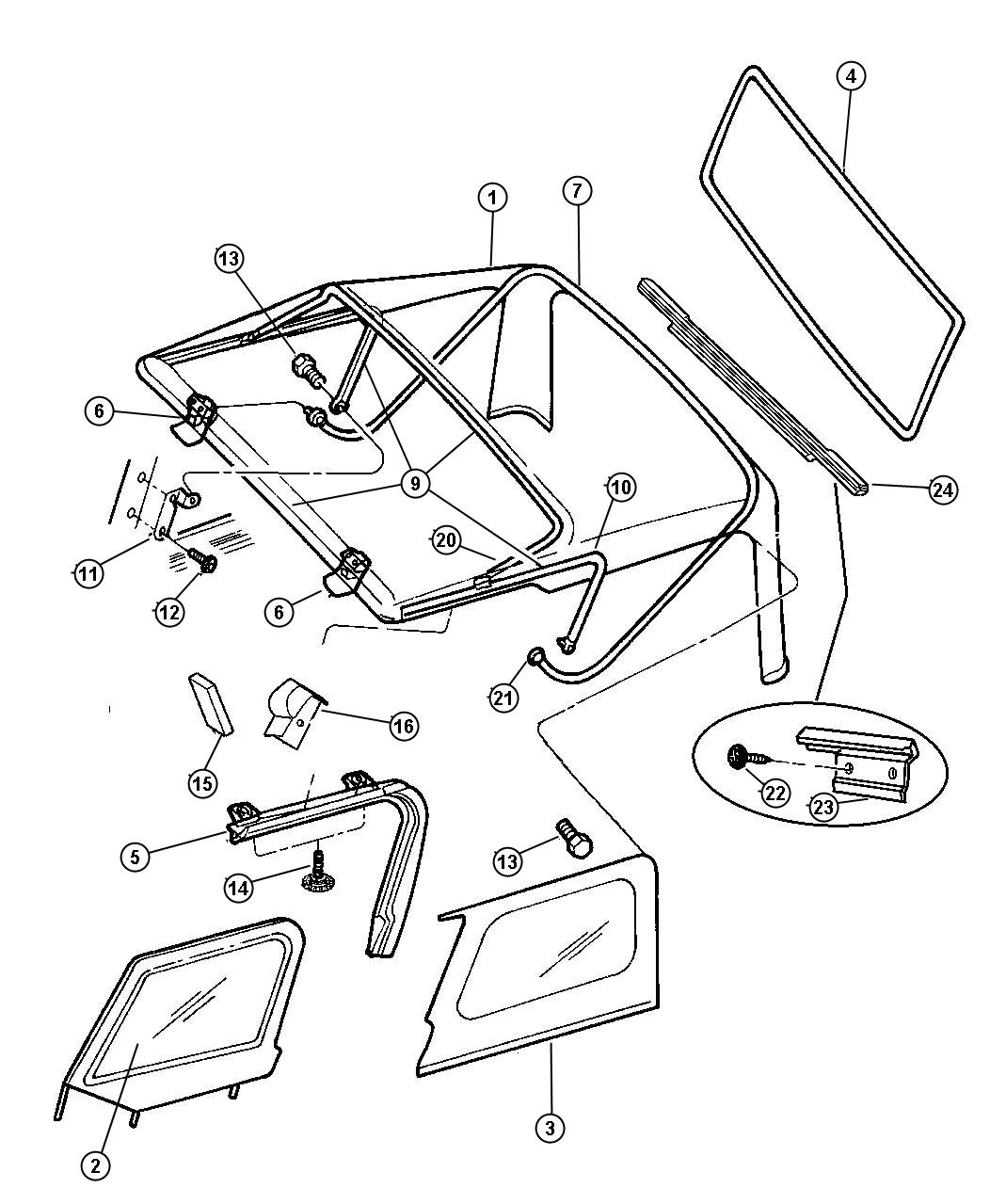 Diagram Soft Top And Windows. for your 2015 Jeep Wrangler 3.6L V6 A/T 4X4 Unlimited Rubicon 