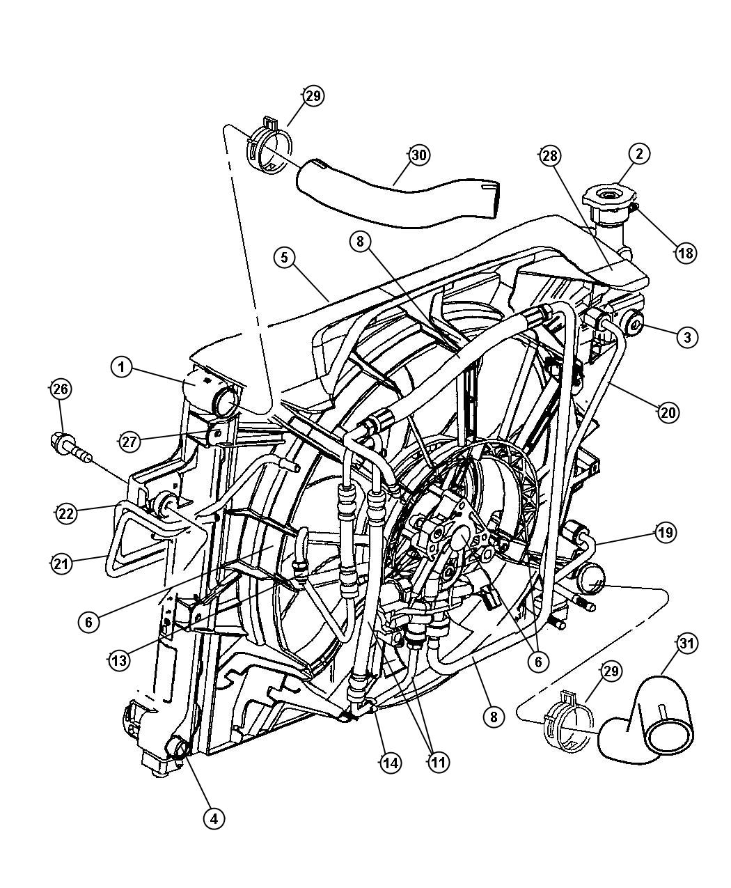 Diagram Radiator and Related Parts 4.7L Engine. for your Jeep Grand Cherokee  