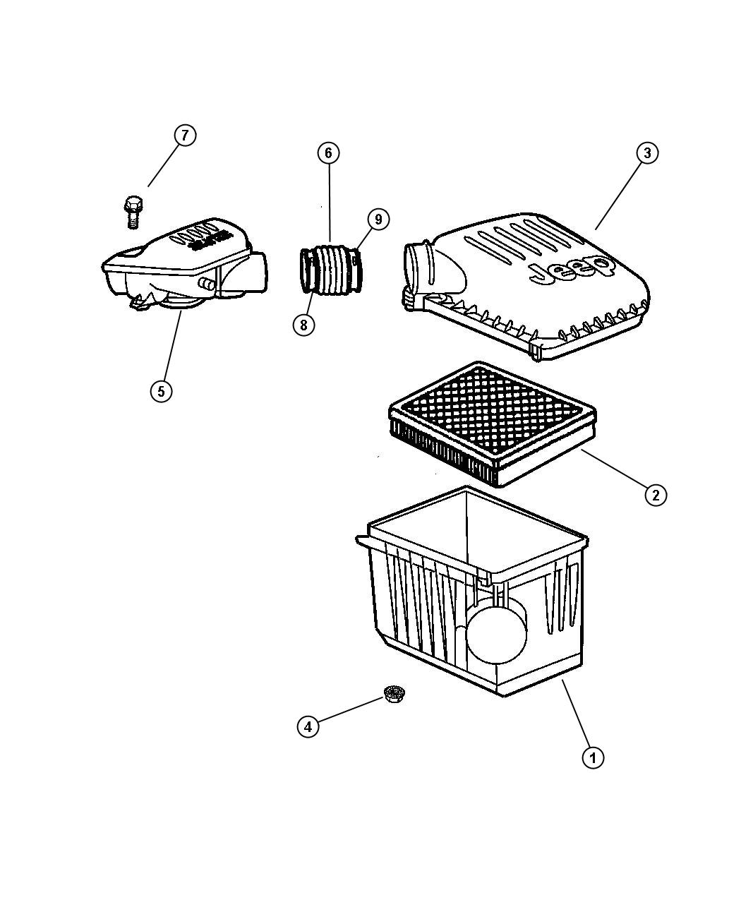 Diagram Air Cleaner, 4.0 [Engine - 4.0L Power Tech I-6]. for your Jeep Grand Cherokee  