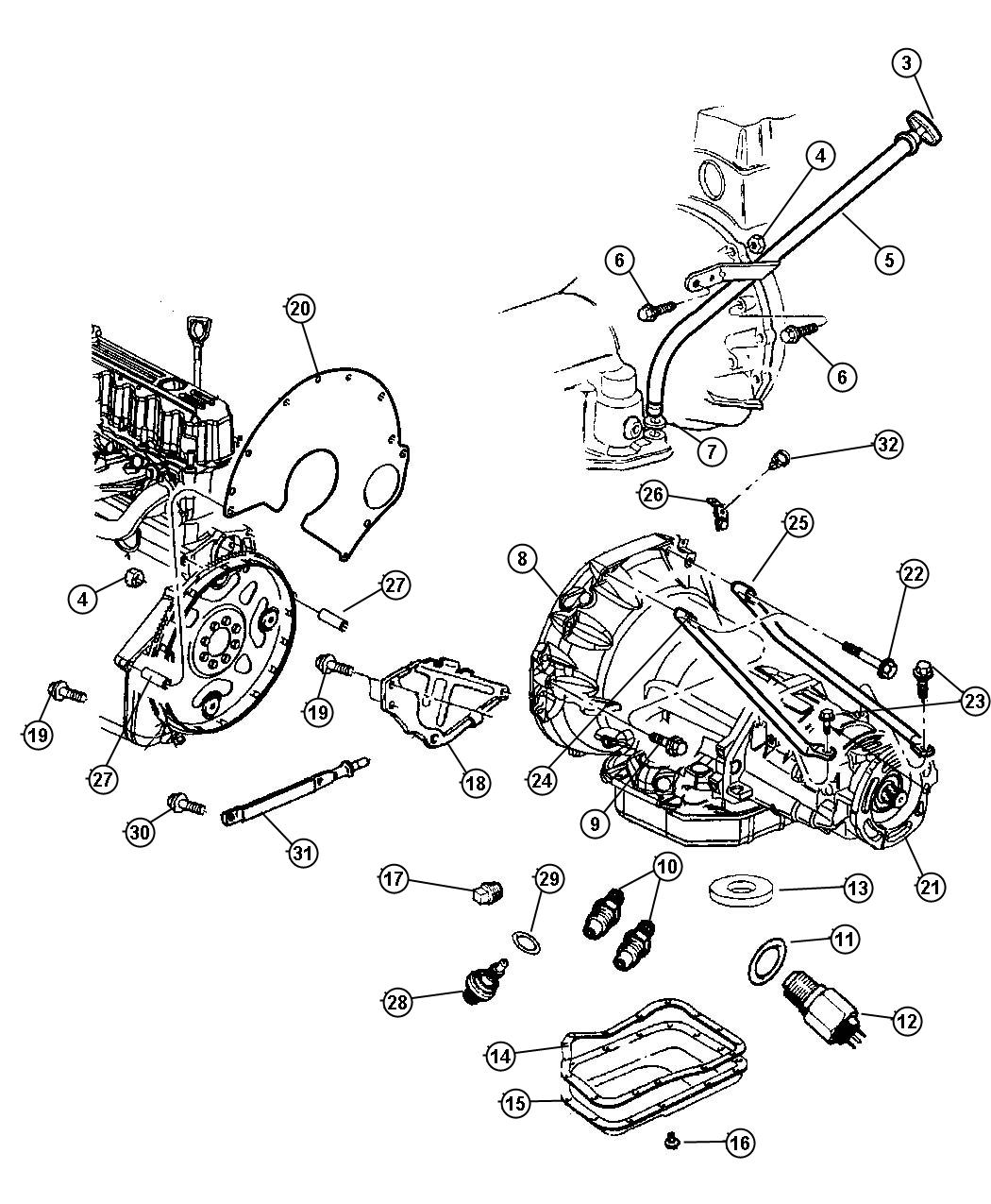 Diagram Case and Related Parts [42RE] [Transmission - 4-Spd. Automatic,42RE]. for your Jeep Grand Cherokee  