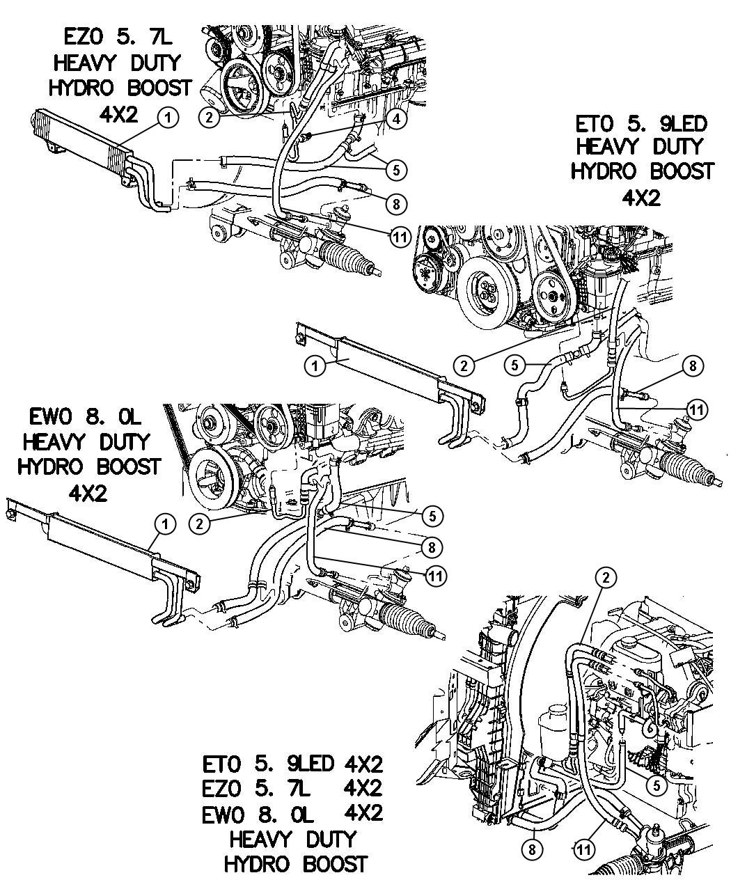 Diagram Hoses,Power Steering,2 Wheel Drive With Hydrobooster. for your 2008 Ram 3500   