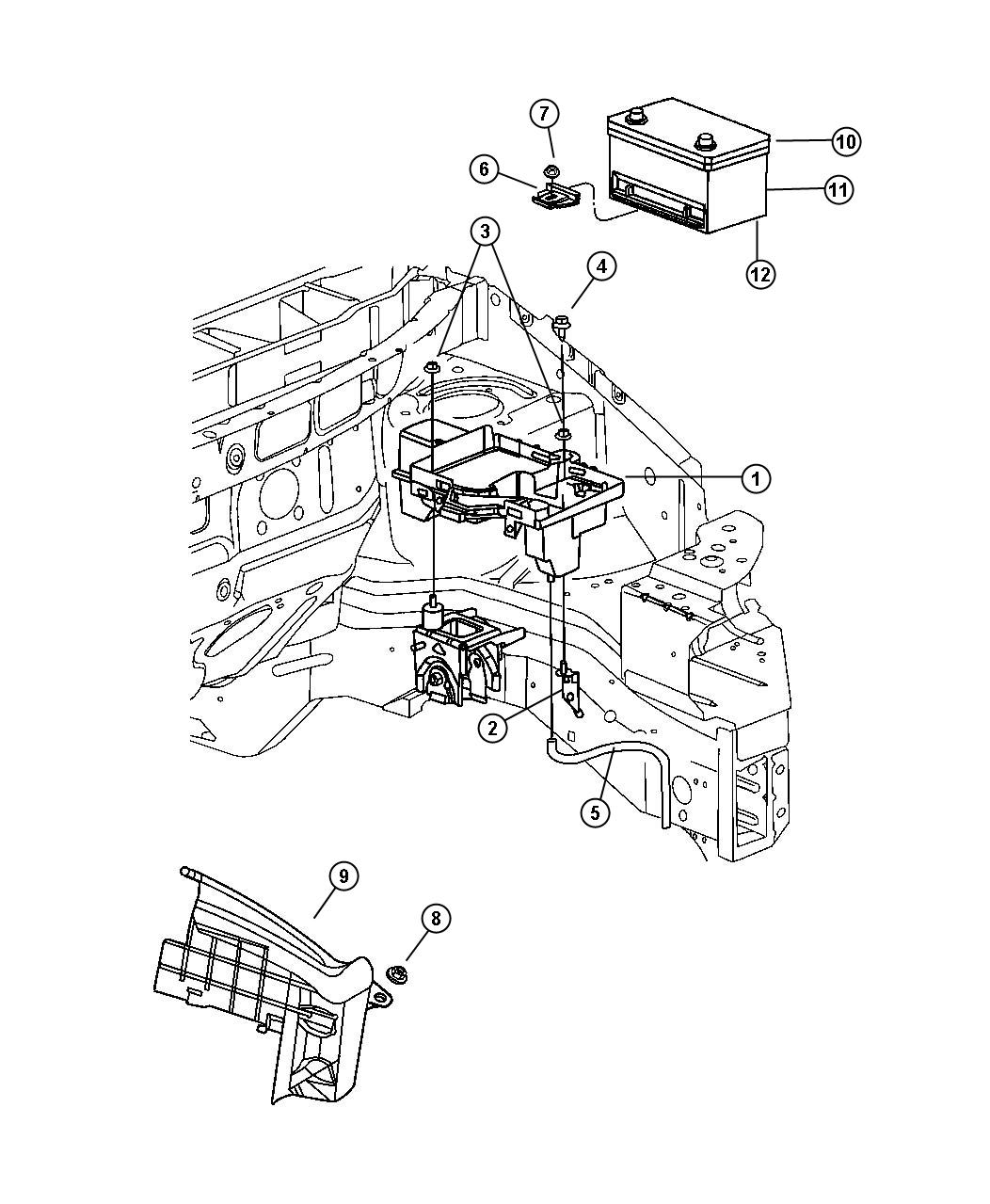 Diagram Battery Tray and Shield. for your 2003 Dodge Grand Caravan   