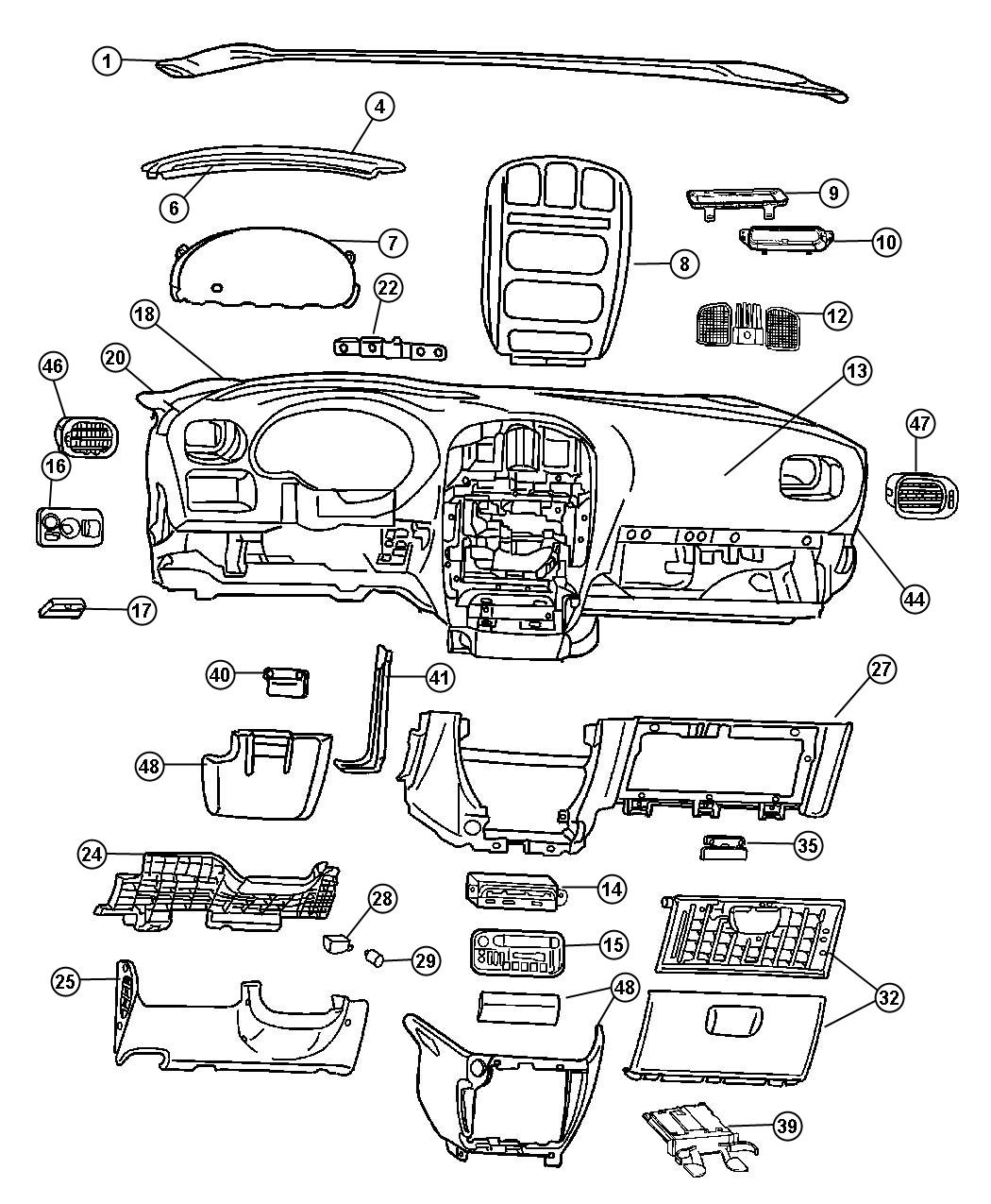 Diagram Instrument Panel Panel--silencers--covers. for your 2003 Dodge Grand Caravan   