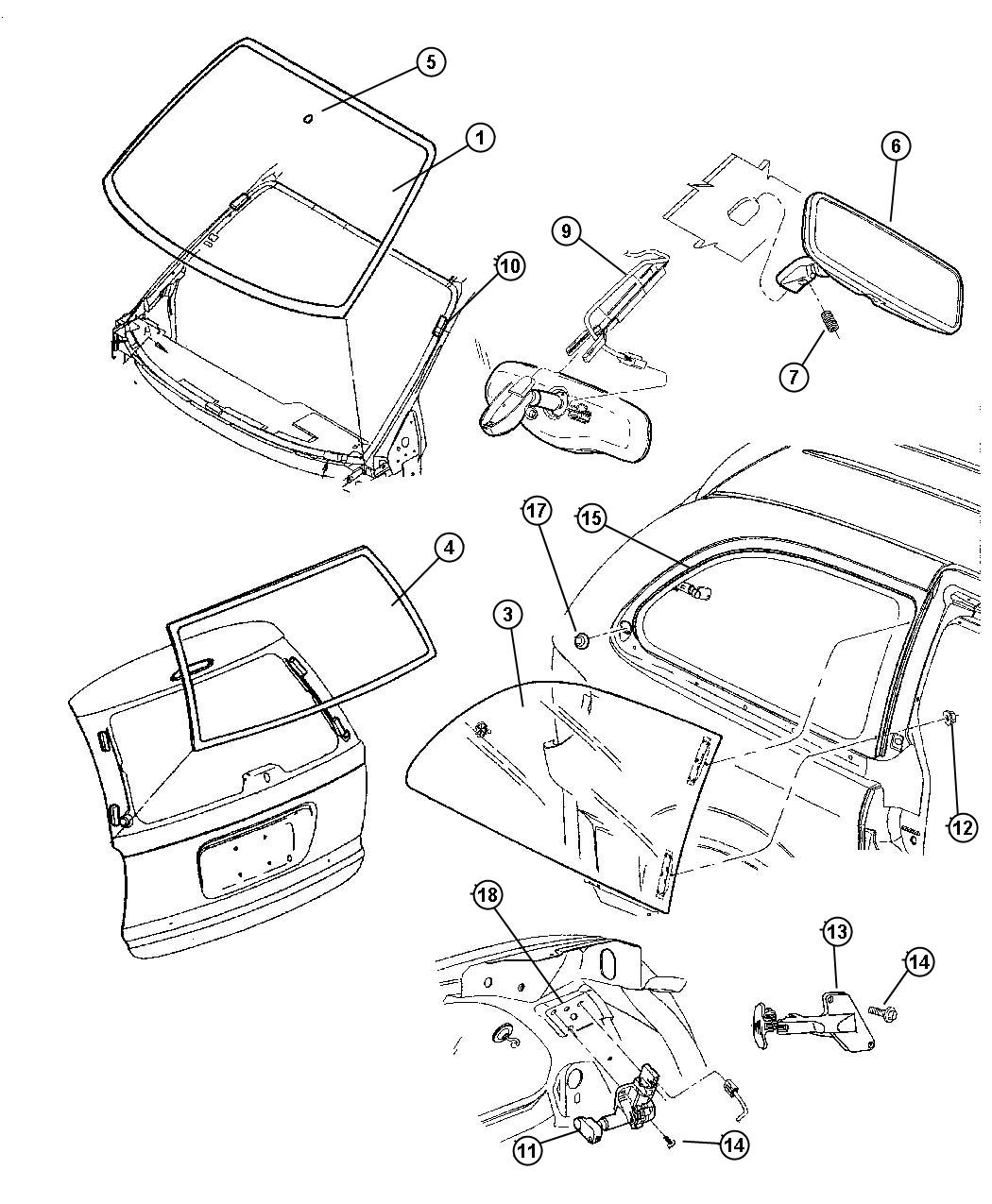 Diagram Glass , Windshield and Rear Quarters. for your Dodge Grand Caravan  