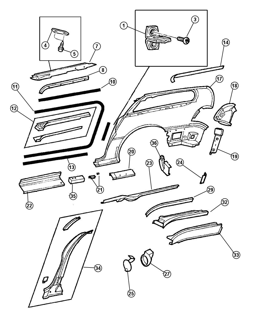 Diagram Quarter Panel With Sliding Door Outer Panel Parts. for your Dodge Grand Caravan  