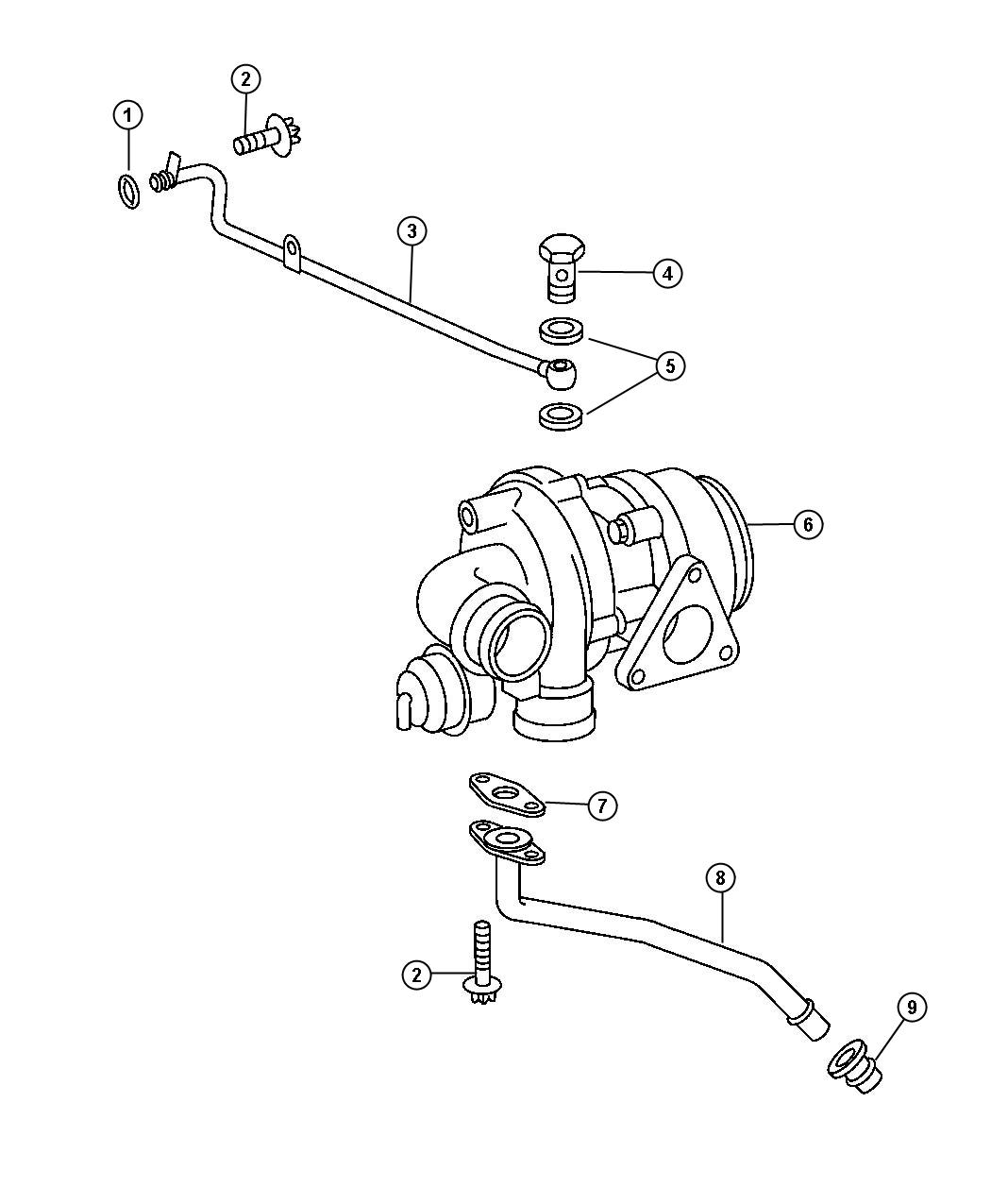 Diagram Turbo Oil Return Lines [2.2L 4 CYL TURBO DIESEL ENGINE]. for your 2008 Chrysler Aspen   