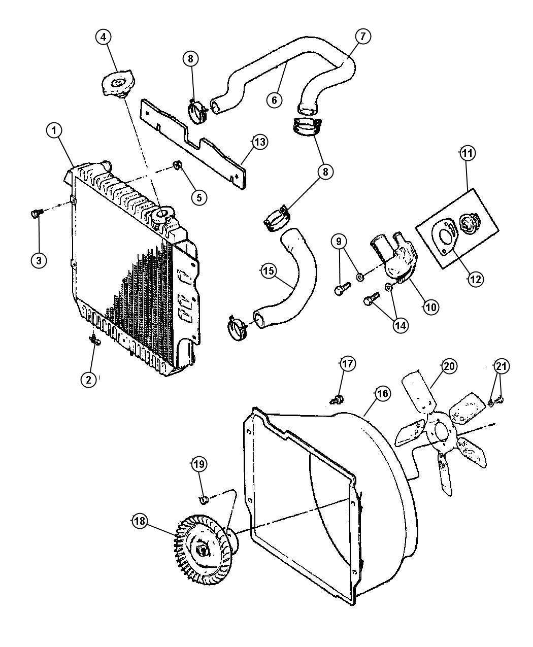 Diagram Radiator And Related Parts. for your 2021 Jeep Wrangler   