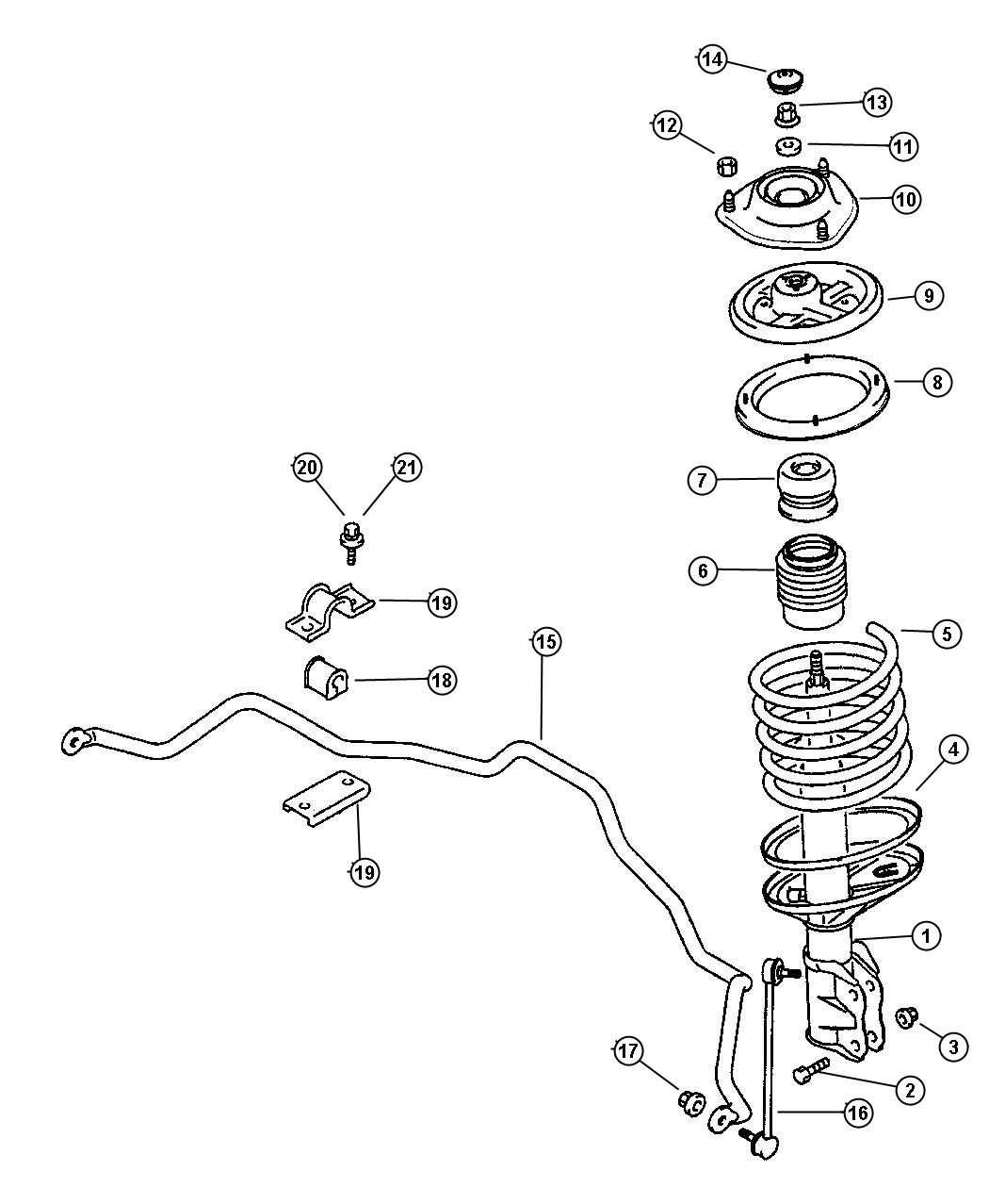 Diagram Front Suspension Strut, Spring and Stabilizer. for your Dodge Stratus  