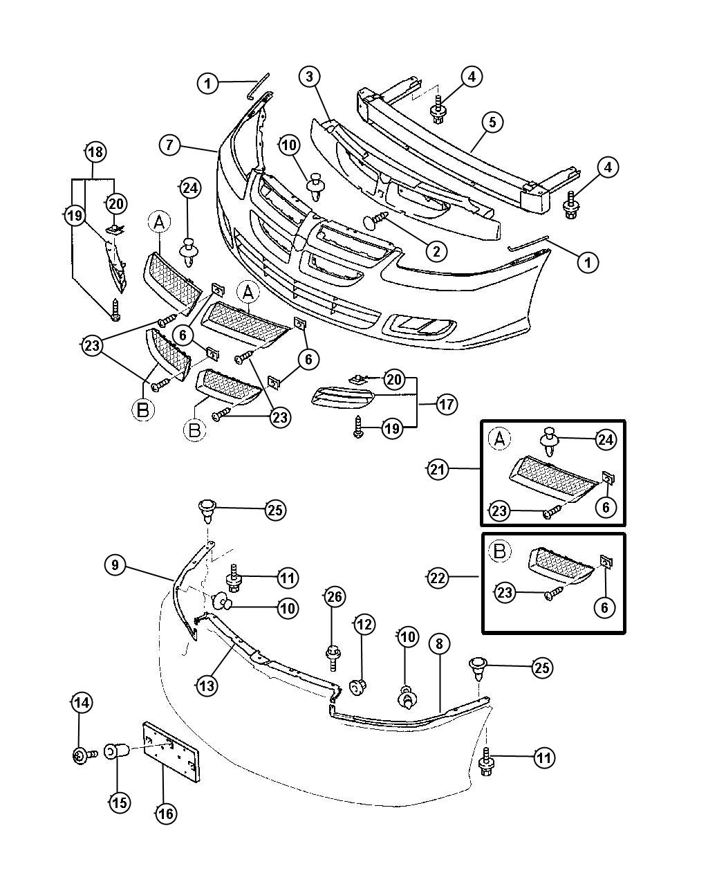 Diagram Front Bumper and Fascia - Dodge. for your Chrysler 300  M