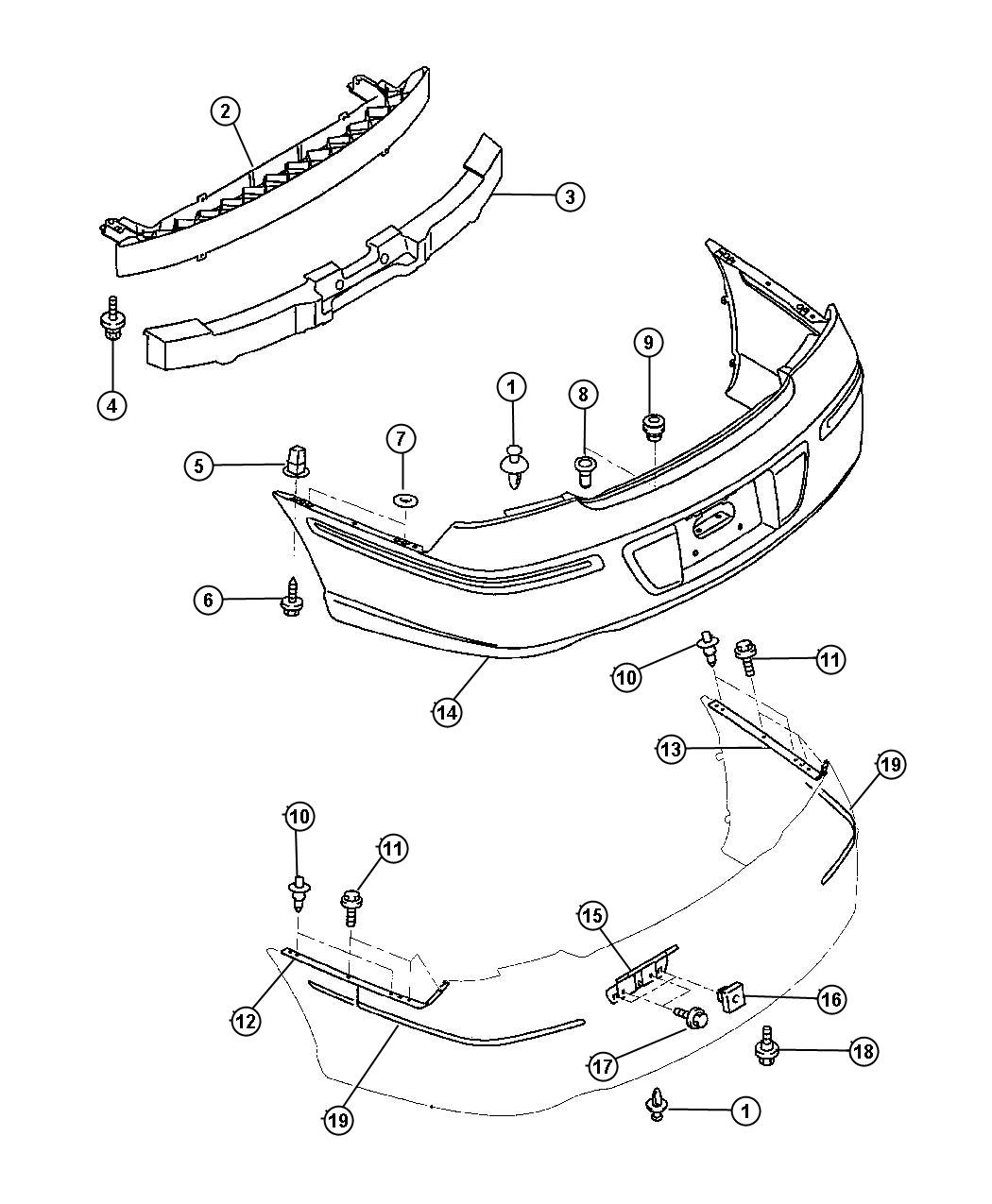 Rear Bumper and Fascia - Chrysler. Diagram