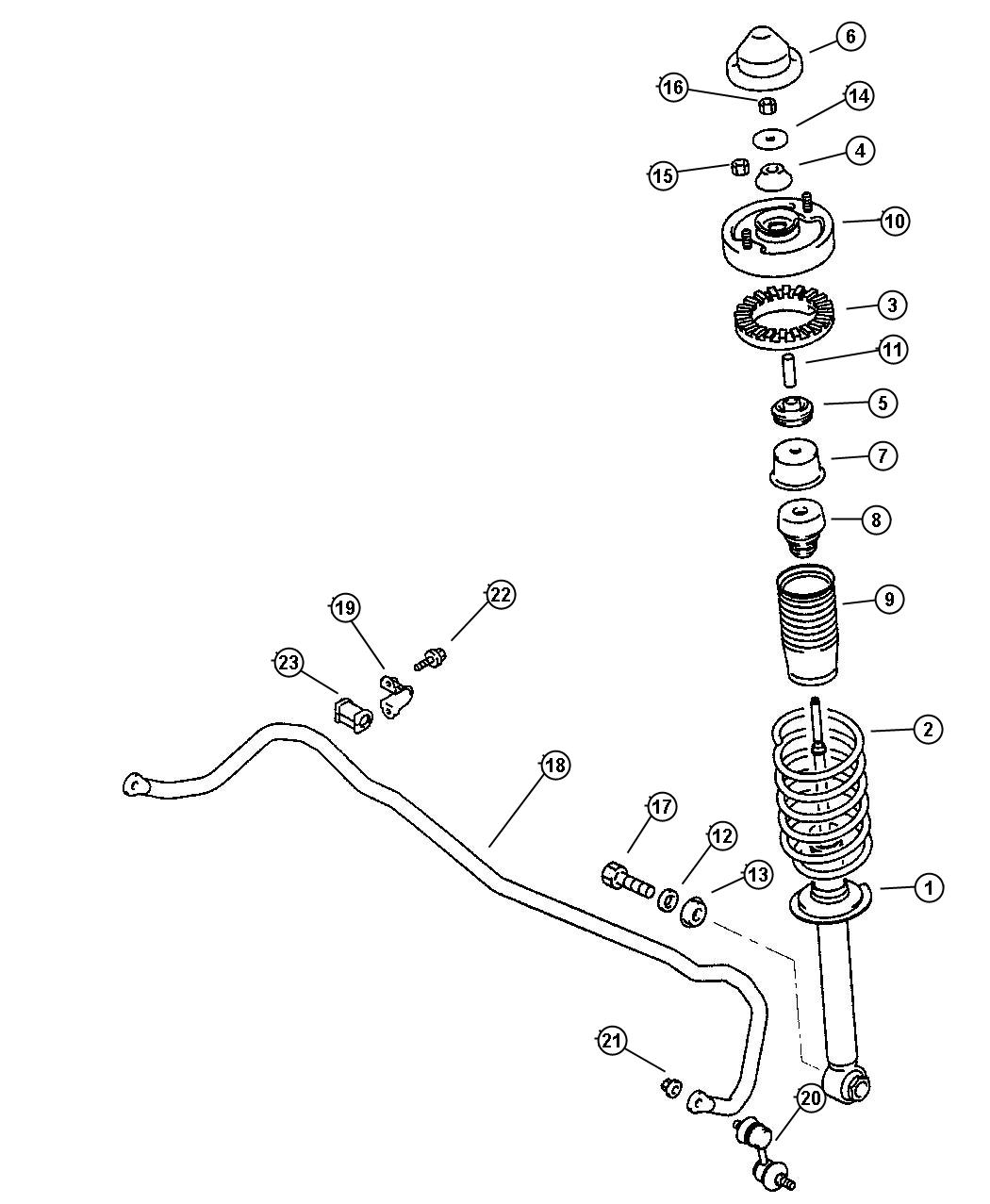 Diagram Rear Suspension Strut, Spring and Stabilizer. for your 2003 Chrysler 300  M 