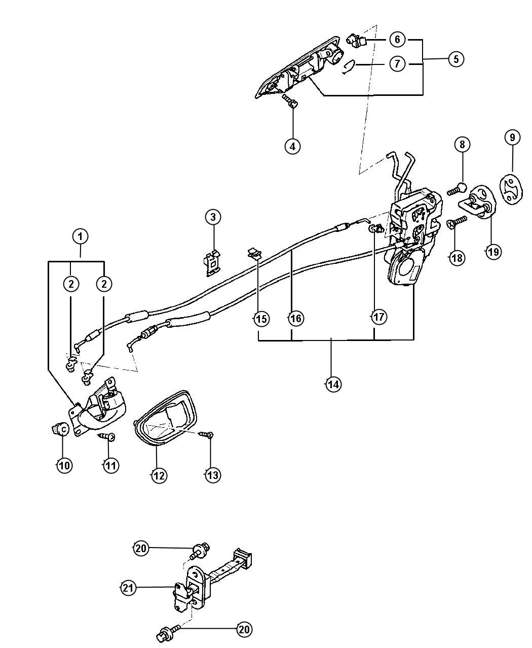 Diagram Door, Front, Handles and Links. for your 2000 Chrysler 300  M 