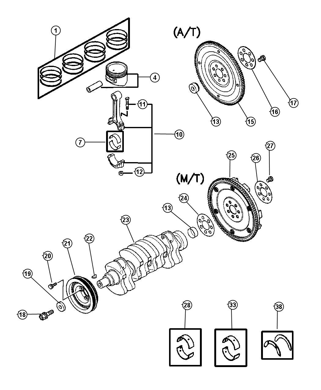 Diagram Crankshaft, Piston, and Drive Plate 2.4L MMC I-4. for your Chrysler 300 M 