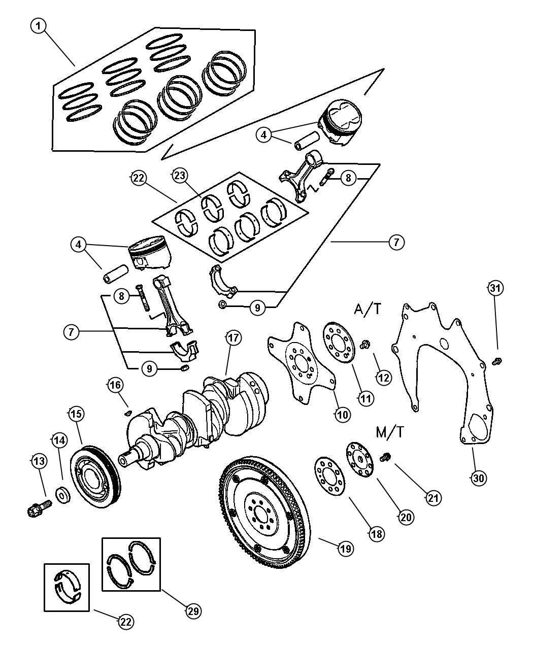 Diagram Crankshaft, Piston, and Drive Plate 3.0L MMC V-6. for your Dodge