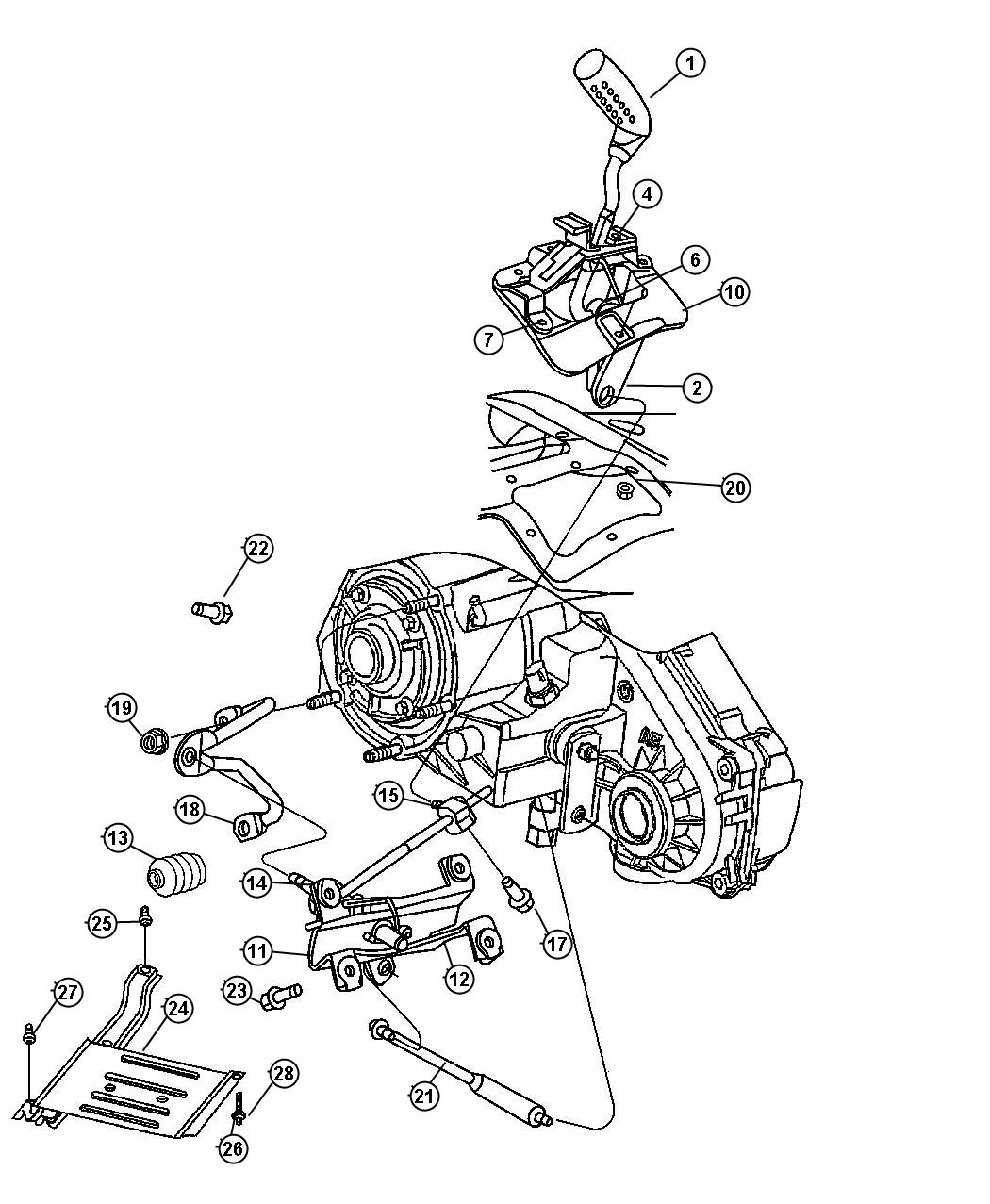 Diagram Controls and Skid Plate [4:1 ROCK-TRAC HD PART TIME 4WD SYS]. for your Jeep Wrangler  