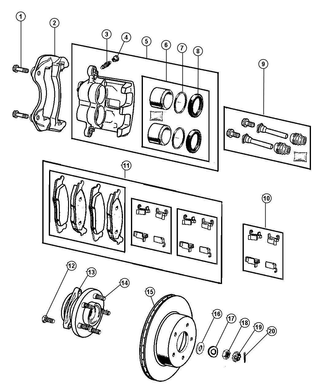 Diagram Front Disc Brake Caliper and Rotor. for your 2020 Dodge Grand Caravan   