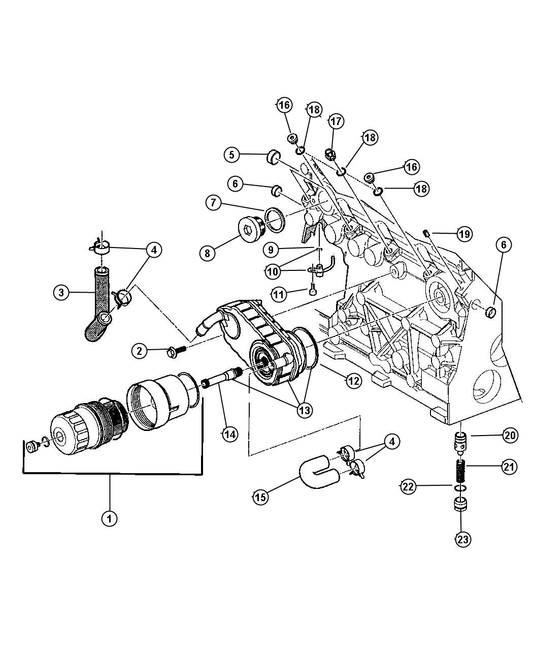 Diagram Oil Filter and Cooler [2.5L I4 16V TURBO DIESEL ENGINE]. for your 2015 Chrysler Town & Country   