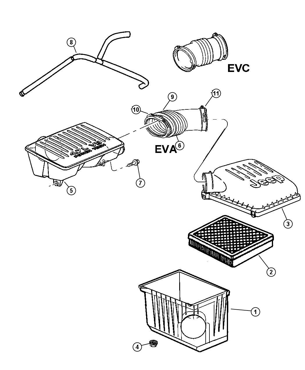 Diagram Air Cleaner, 4.7 [[Engine- 4.7L V8 MPI, 4.7L V8 POWER TECH HO ENGINE]]. for your Jeep Grand Cherokee  