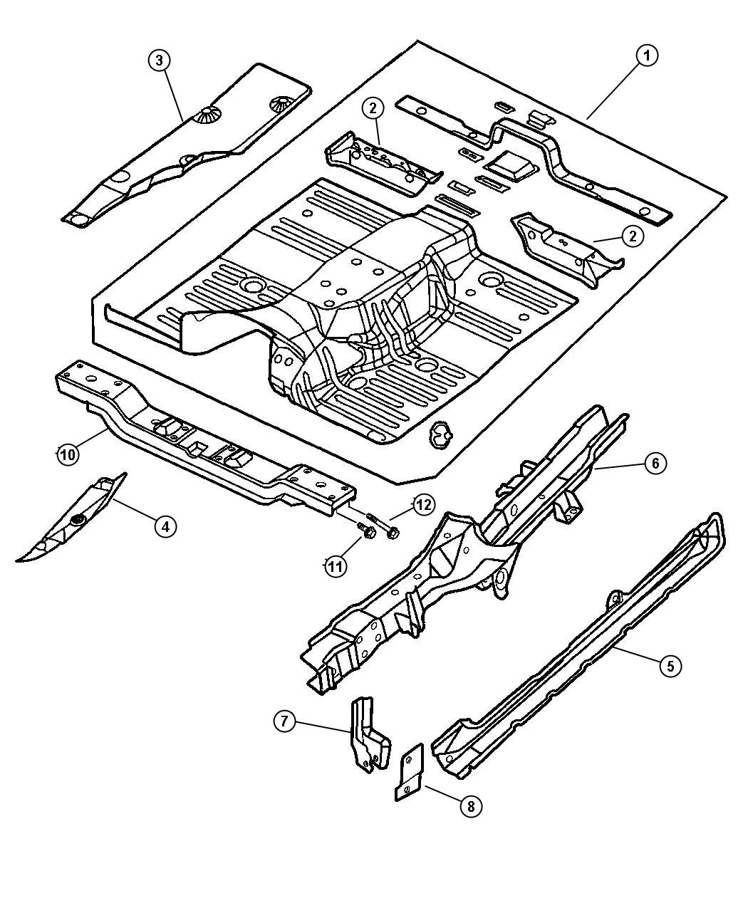 Diagram Front Floor Pan. for your 2004 Jeep Grand Cherokee   