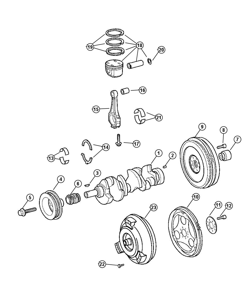 Diagram Crankshaft, Pistons and Bearings. for your 2010 Chrysler Town & Country   