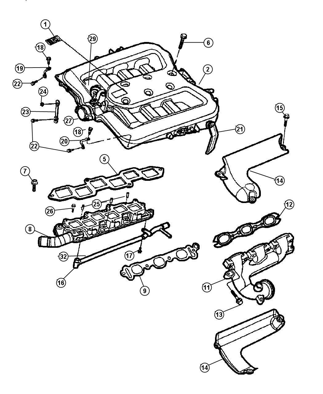 Diagram Manifold, Intake and Exhaust. for your 2013 Dodge Charger   