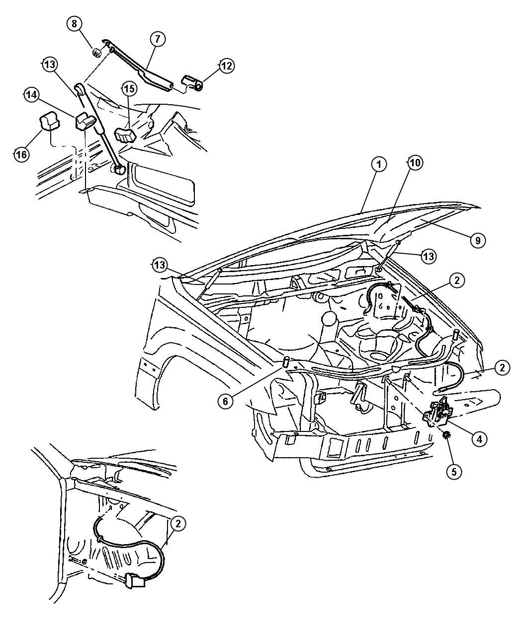 Diagram Hood, Latch, Hinges. for your Jeep