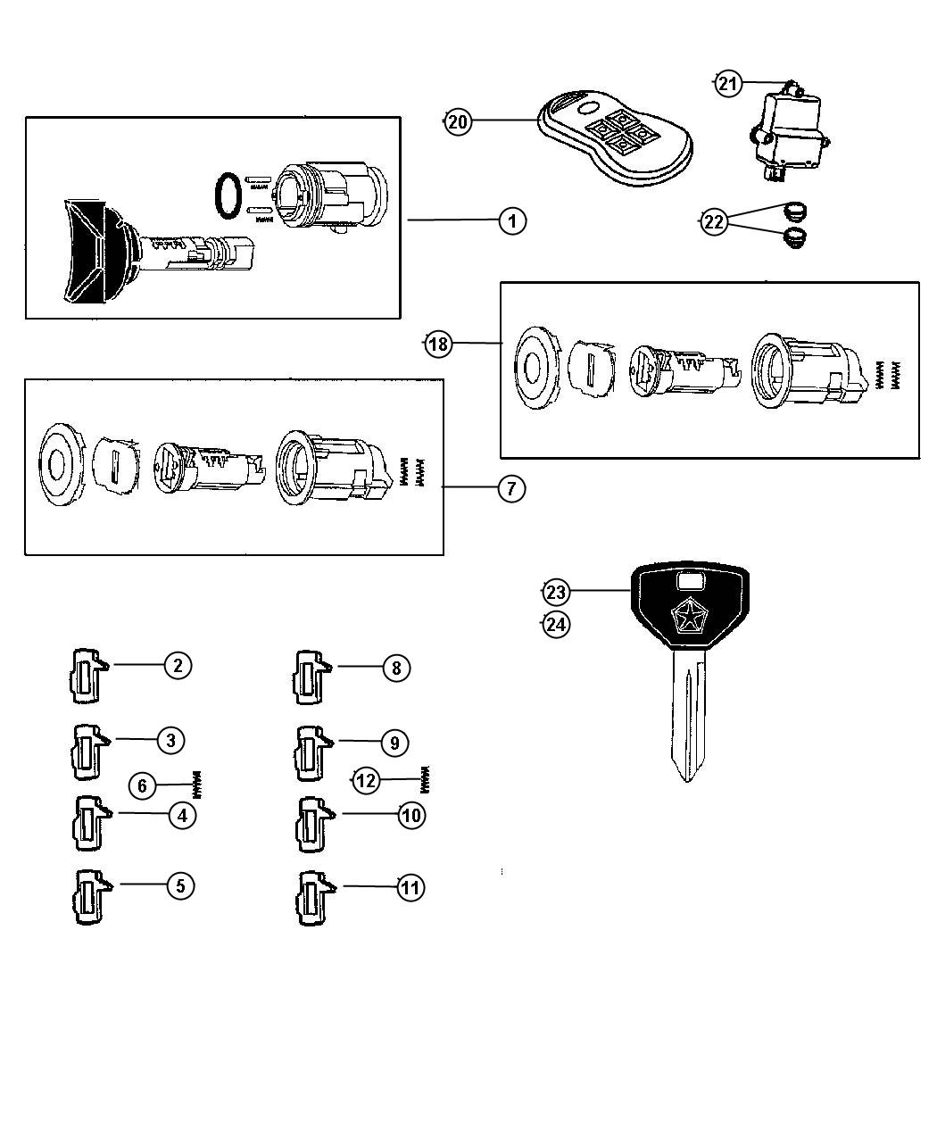 Diagram Lock Cylinder and Keys. for your Jeep Liberty  