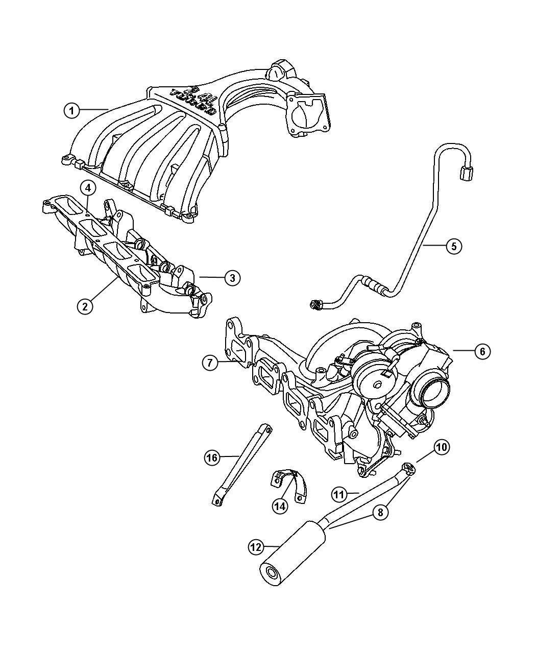 Diagram Intake and Exhaust [Engine - 2.4L I4 DOHC 16V Turbo][Engine - 2.4L I4 DOHC 16V H.O. Turbo]. for your Chrysler PT Cruiser  