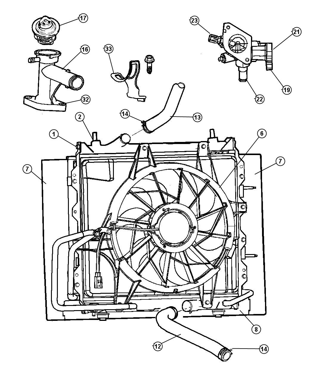 Diagram Radiator and Related Parts. for your Chrysler PT Cruiser  