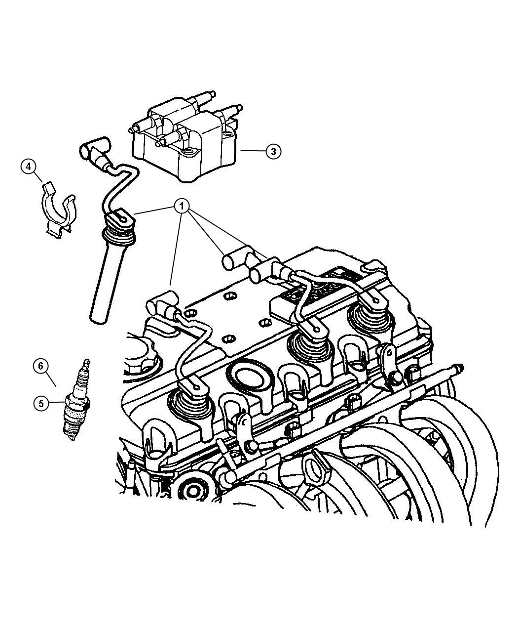 Diagram Sparkplugs, Cables, Coils. for your 2004 Dodge Grand Caravan   