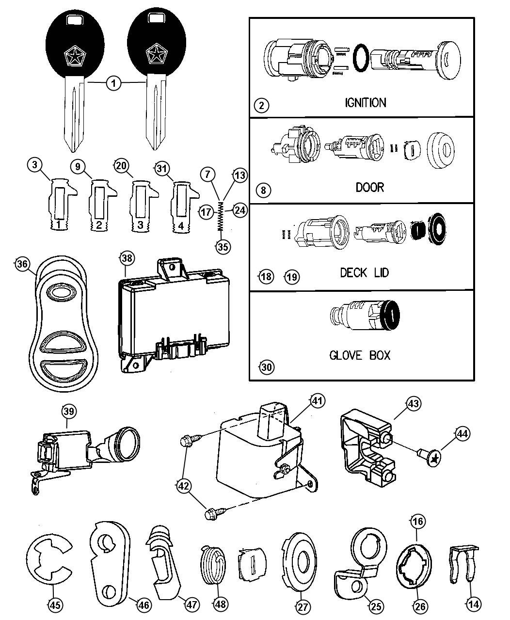 Diagram Lock Cylinders and Keys. for your 2011 Jeep Grand Cherokee 5.7L V8 4X4  