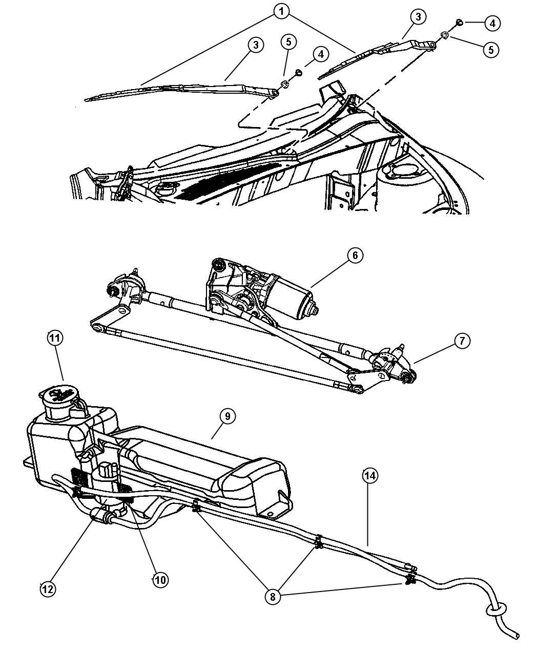 Diagram Windshield Wiper and Washer System. for your Chrysler PT Cruiser  