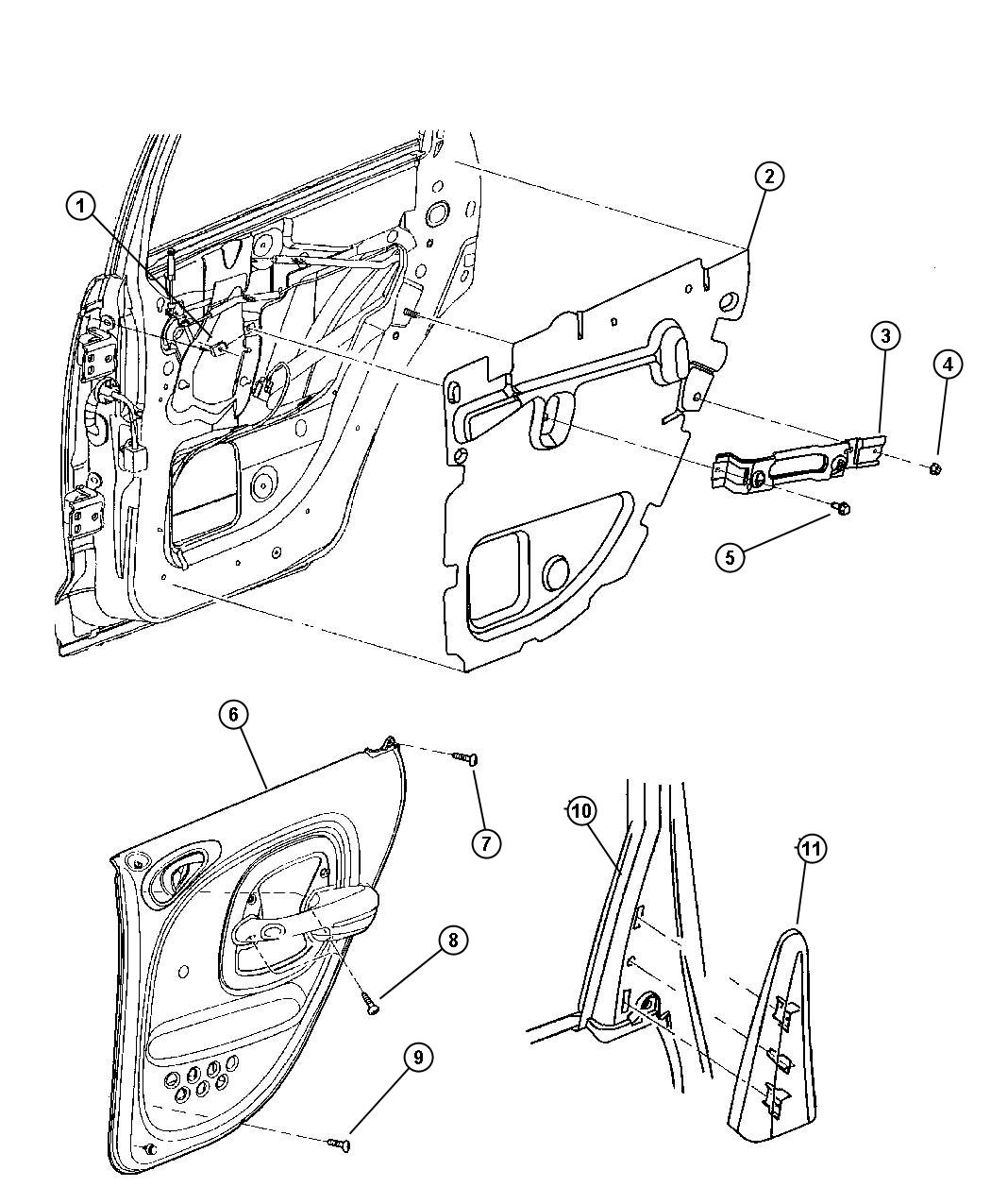 Diagram Door Panels - Rear. for your 2004 Chrysler PT Cruiser 2.4L Turbo I4 A/T Limited 