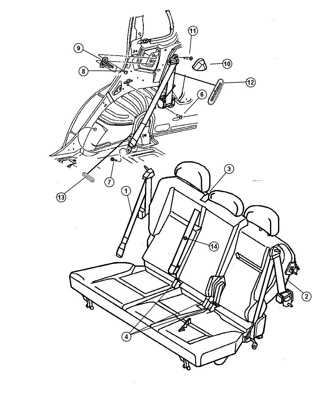 Diagram Seat Belt - Rear. for your Chrysler PT Cruiser  