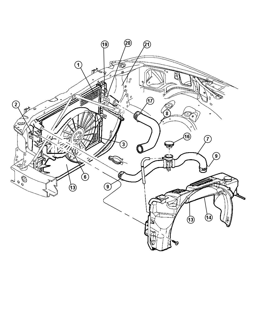 Diagram Radiator And Related Parts. for your Dodge Dakota  