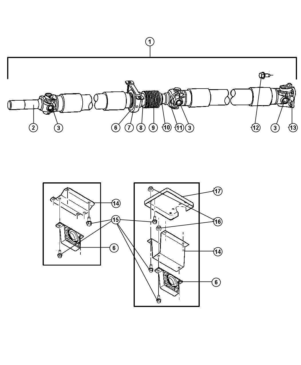 Diagram Shaft,Propeller,Rear,2 Piece,Body 41,42,62,DR 1,2,3. for your 2003 Chrysler 300  M 