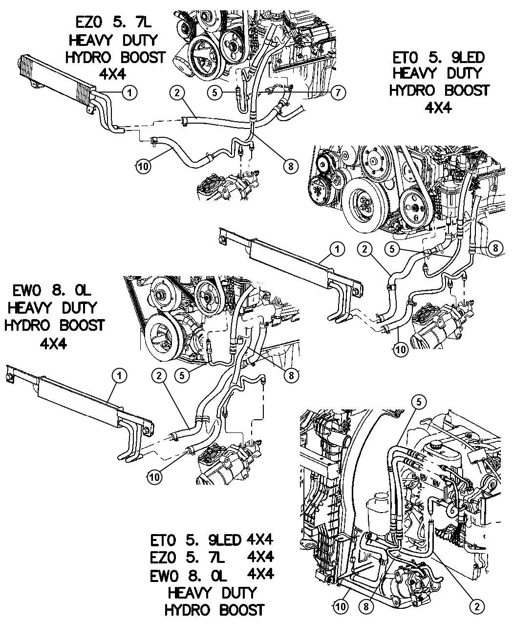 Diagram Hoses,Power Steering,4 Wheel Drive With Hydrobooster. for your Dodge Ram 2500  