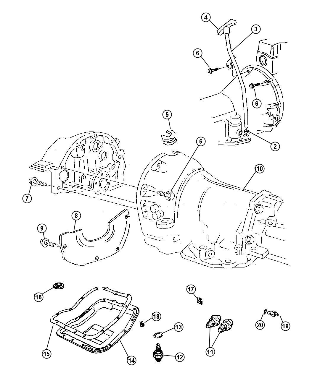Diagram Case and Related Parts 46 RE (DGT). for your Dodge Dakota  