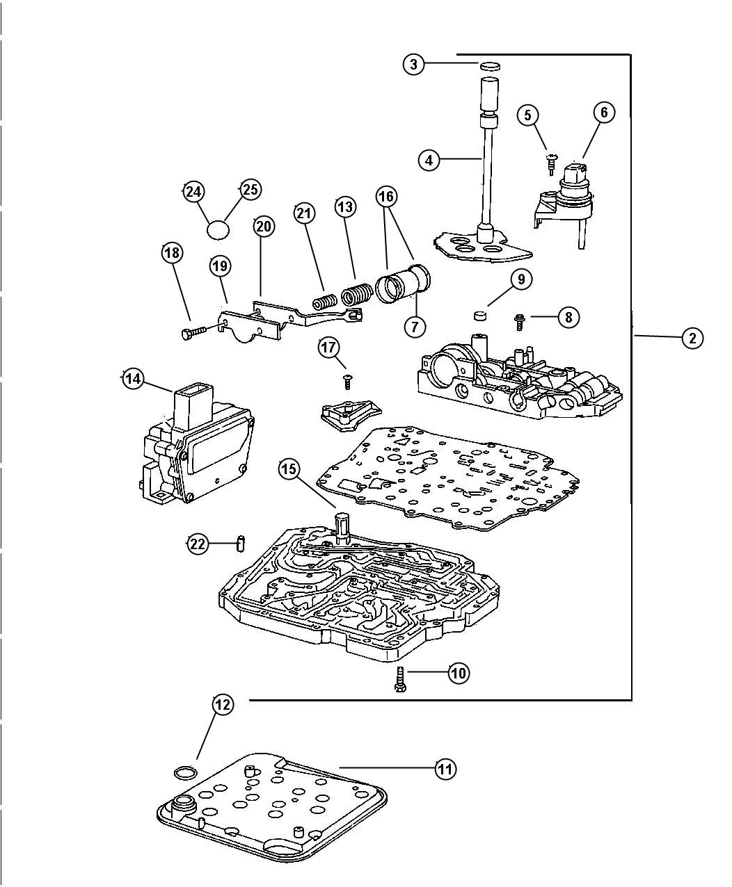 Diagram Valve Body [42RLE] [Transmission-4-Spd. Automatic, 42RLE]. for your 2002 Dodge Ram 1500   